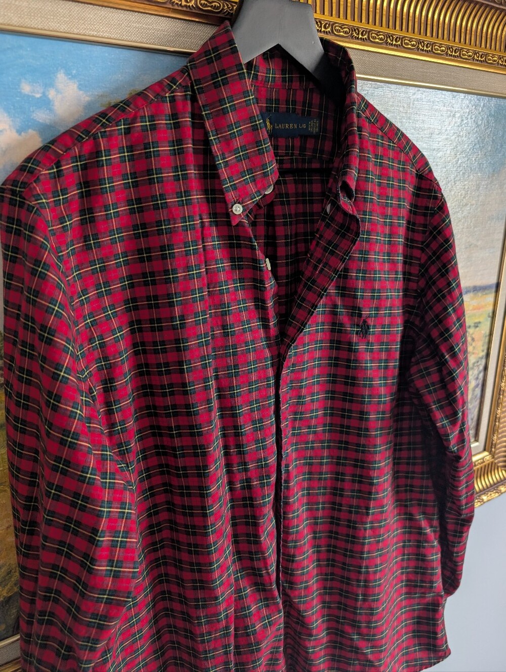 Ralph Lauren Red and Green Plaid Button-Down Shirt